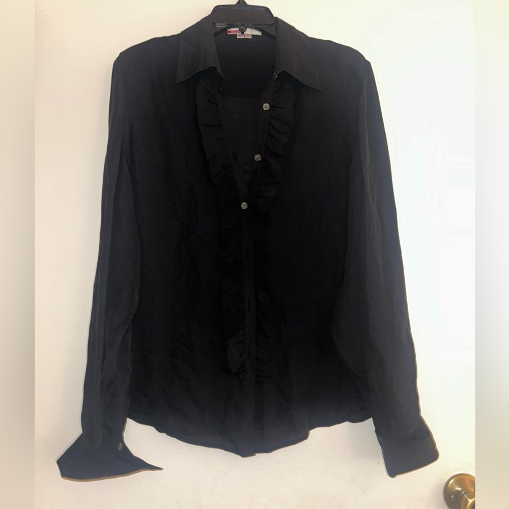 Vintage 90s Elegant Black Ruffled Women's Top